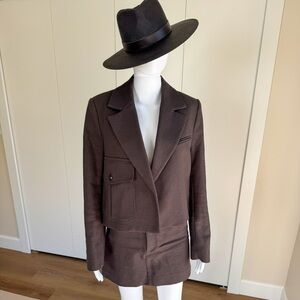 Zara Brown Plaid Cropped Blazer and Skirt Set